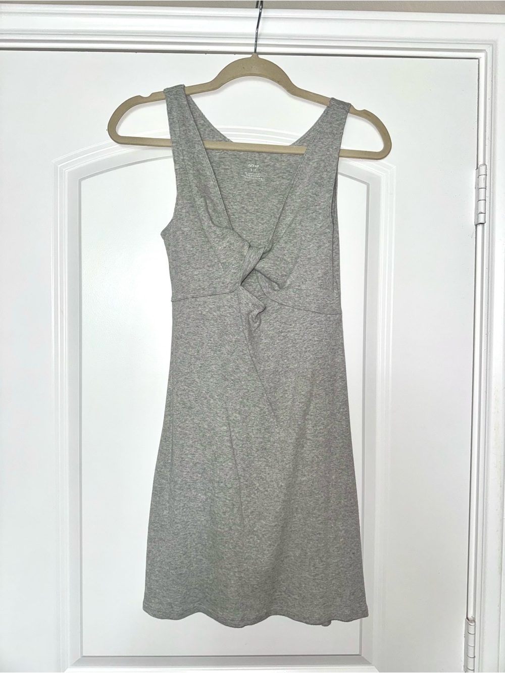 aerie Reversible 96% Cotton Gray Sleeveless Twist-Front Mini Dress
